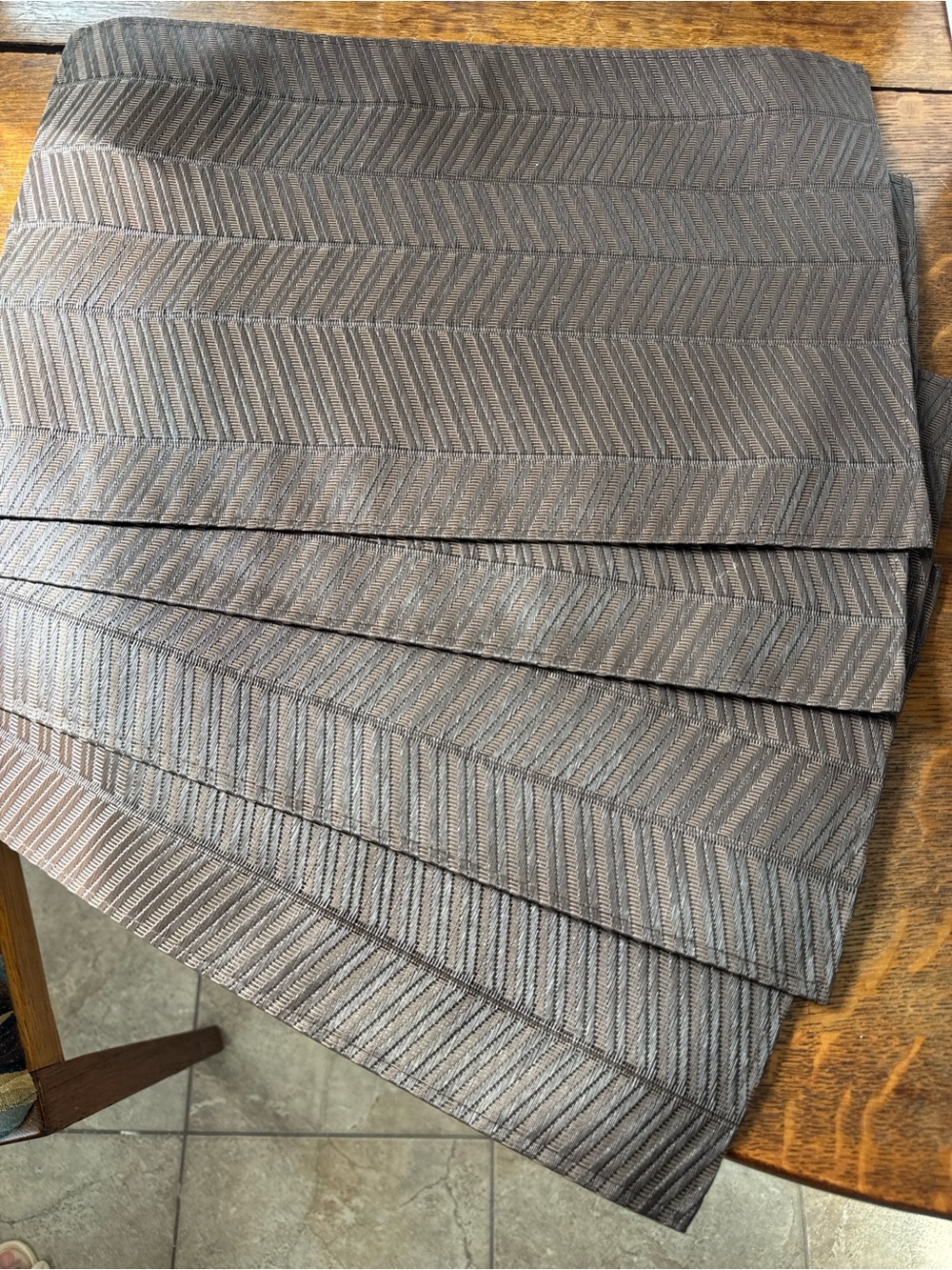 Woven Chevron Placemats Set of 6 Beige Brown Table Mats